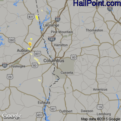 Hail Map for Columbus, GA Region on May 21, 2012