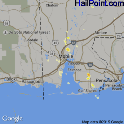 Hail Map for Mobile, AL Region on May 21, 2012