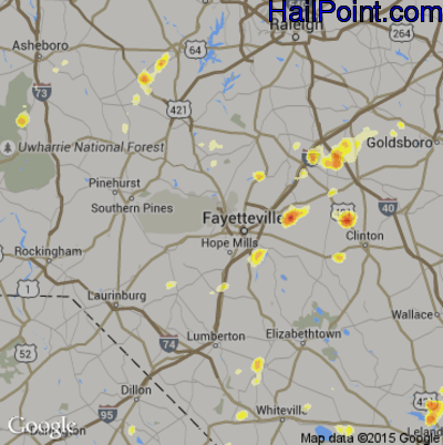 Hail Map for Fayetteville, NC Region on May 22, 2012