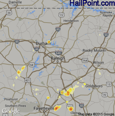 Hail Map for Raleigh, NC Region on May 22, 2012