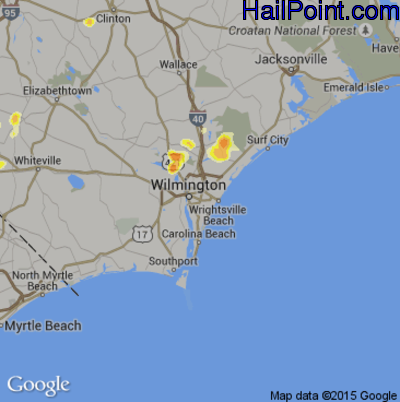 Hail Map for Wilmington, NC Region on May 22, 2012