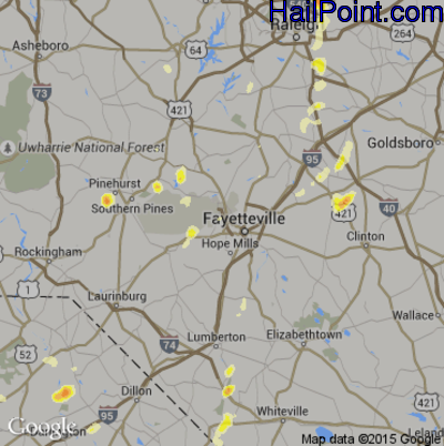 Hail Map for Fayetteville, NC Region on May 23, 2012