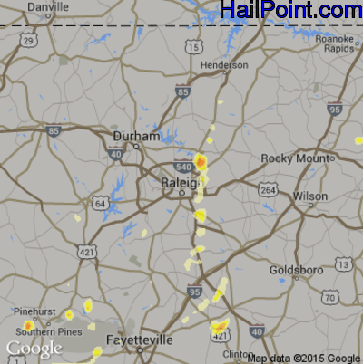 Hail Map for Raleigh, NC Region on May 23, 2012