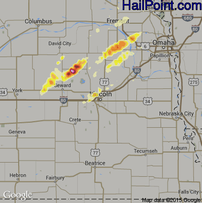 Hail Map for Lincoln, NE Region on May 23, 2012