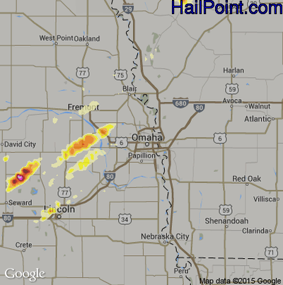 Hail Map for Omaha, NE Region on May 24, 2012