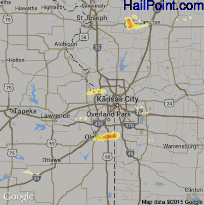 Hail Map for Kansas City, KS Region on May 24, 2012