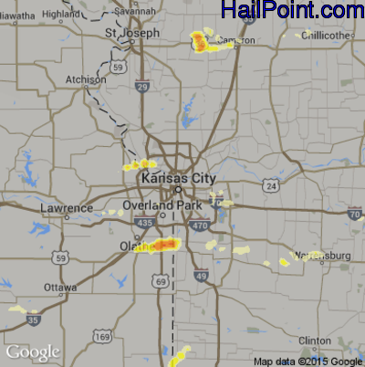 Hail Map for Kansas City, MO Region on May 24, 2012