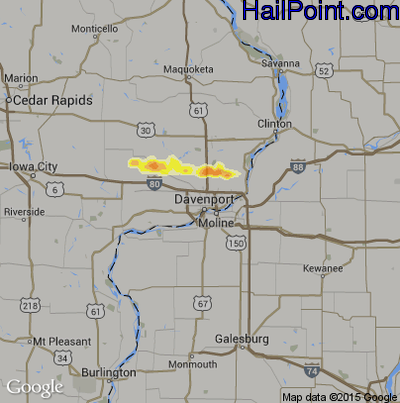 Hail Map for Davenport, IA Region on May 26, 2012 