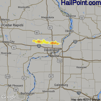 Hail Map for Davenport, IA Region on May 26, 2012