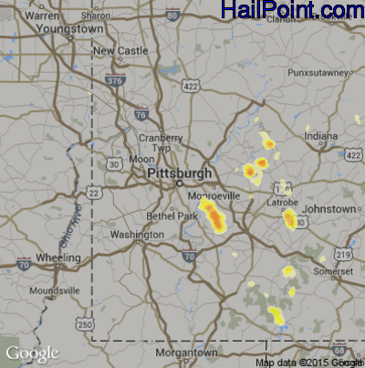 Hail Map for Pittsburgh, PA Region on May 27, 2012 