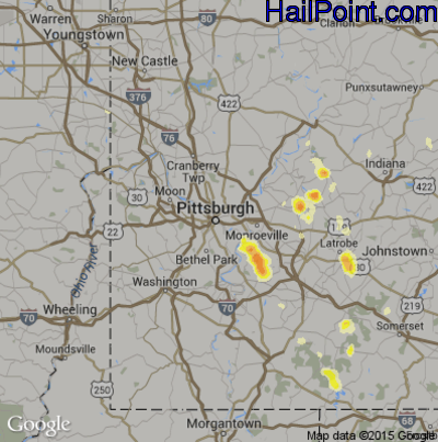 Hail Map for Pittsburgh, PA Region on May 27, 2012