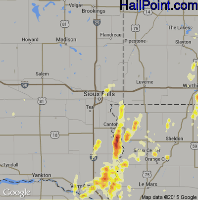 Hail Map for Sioux Falls, SD Region on May 27, 2012 
