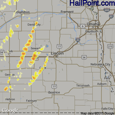 Hail Map for Lincoln, NE Region on May 27, 2012