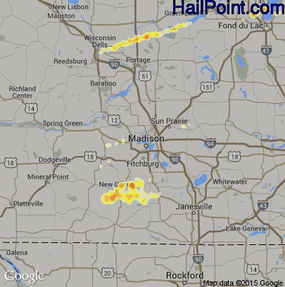 Hail Map for Madison, WI Region on May 28, 2012