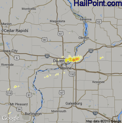 Hail Map for Davenport, IA Region on May 28, 2012 