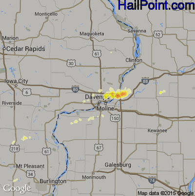 Hail Map for Davenport, IA Region on May 28, 2012