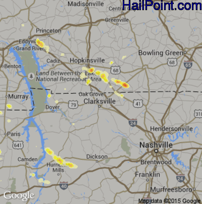 Hail Map for Clarksville, TN Region on May 29, 2012