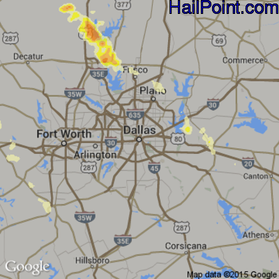 Hail Map for Dallas, TX Region on May 30, 2012