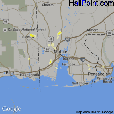 Hail Map for Mobile, AL Region on May 30, 2012 