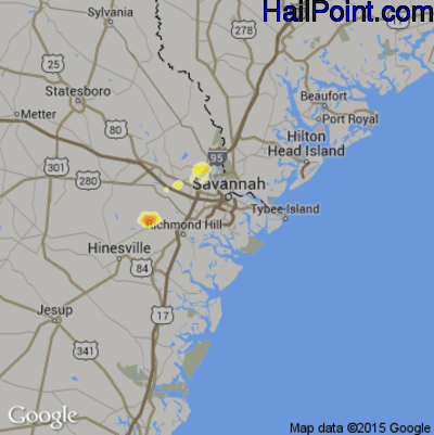 Hail Map for Savannah, GA Region on May 31, 2012 