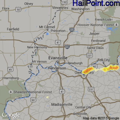 Hail Map for Evansville, IN Region on May 31, 2012 