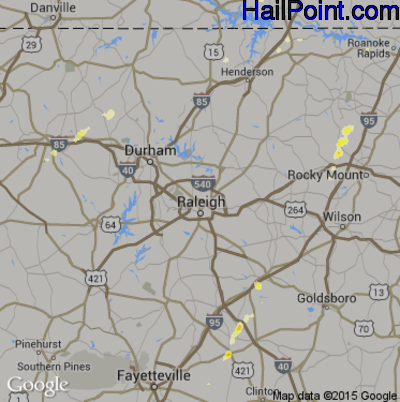 Hail Map for Raleigh, NC Region on June 1, 2012