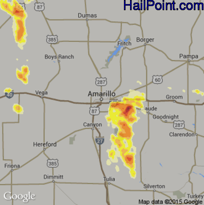 Hail Map for Amarillo, TX Region on June 1, 2012