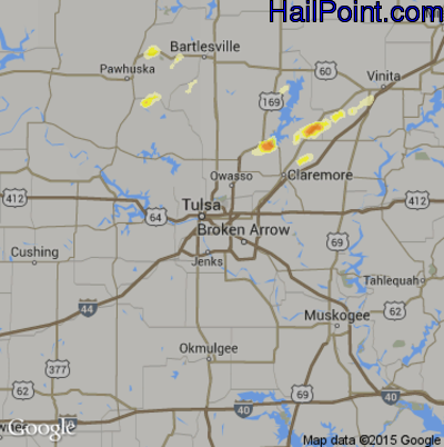 Hail Map for Tulsa, OK Region on June 3, 2012