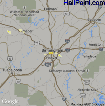 Hail Map for Birmingham, AL Region on June 3, 2012
