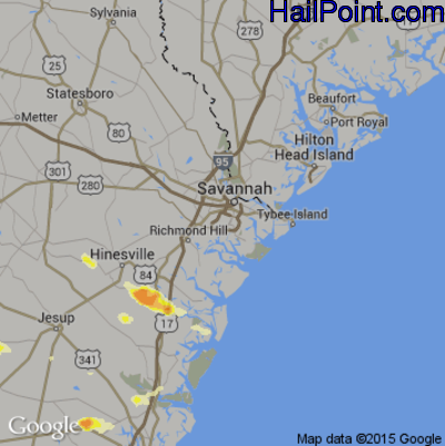Hail Map for Savannah, GA Region on June 5, 2012
