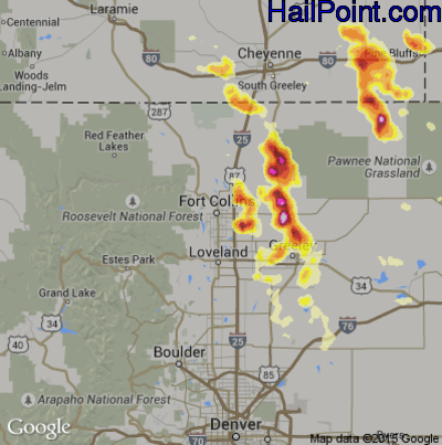 Hail Map for Fort Collins, CO Region on June 8, 2012