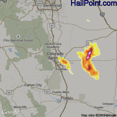 Hail Map for Colorado Springs, CO Region on June 8, 2012 