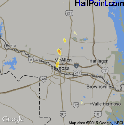 Hail Map for McAllen, TX Region on June 8, 2012