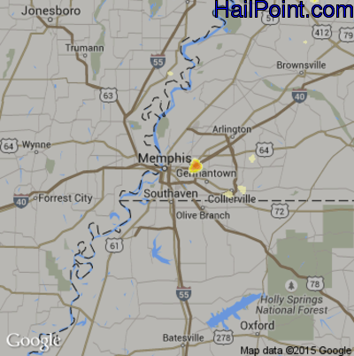Hail Map for Memphis, TN Region on June 11, 2012 