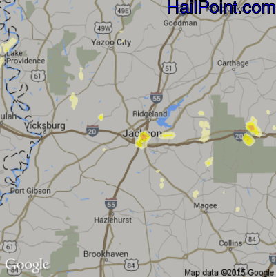 Hail Map for Jackson, MS Region on June 12, 2012 