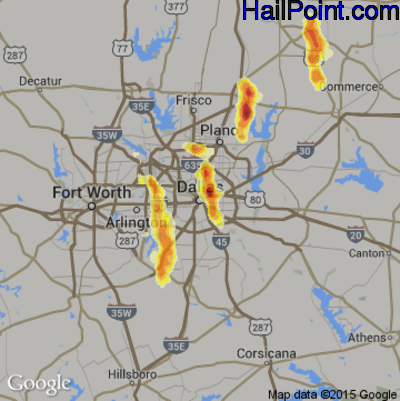 Hail Map for Dallas, TX Region on June 13, 2012
