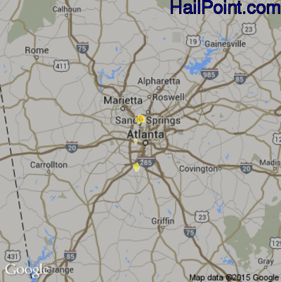 Hail Map for Atlanta, GA Region on June 13, 2012