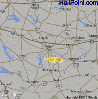 Hail Map for Tyler, TX Region on June 14, 2012 