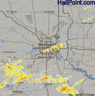 Hail Map for Minneapolis, MN Region on June 14, 2012