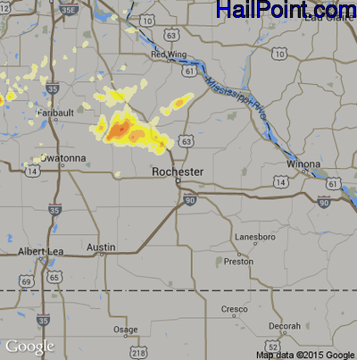 Hail Map for Rochester, MN Region on June 14, 2012
