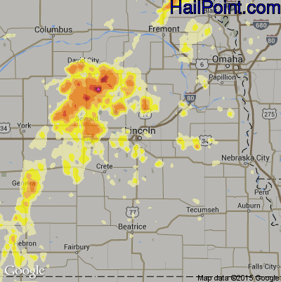 Hail Map for Lincoln, NE Region on June 14, 2012