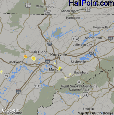 Hail Map for Knoxville, TN Region on June 14, 2012
