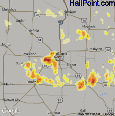 Hail Map for Lubbock, TX Region on June 14, 2012