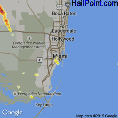 Hail Map for Miami, FL Region on June 15, 2012 