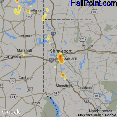 Hail Map for Shreveport, LA Region on June 15, 2012 