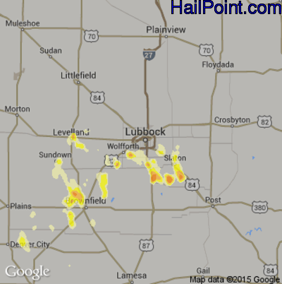 Hail Map for Lubbock, TX Region on June 16, 2012