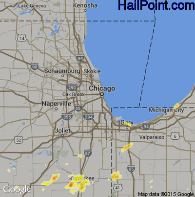 Hail Map for Chicago, IL Region on June 16, 2012 