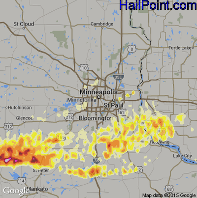 Hail Map for Minneapolis, MN Region on June 19, 2012 
