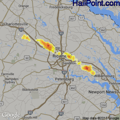 Hail Map for Richmond, VA Region on June 25, 2012