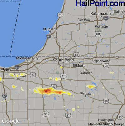 Hail Map for South Bend, IN Region on June 29, 2012 